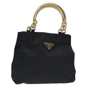 PRADA Tote Bag nylon metal Black Gold Auth 131136